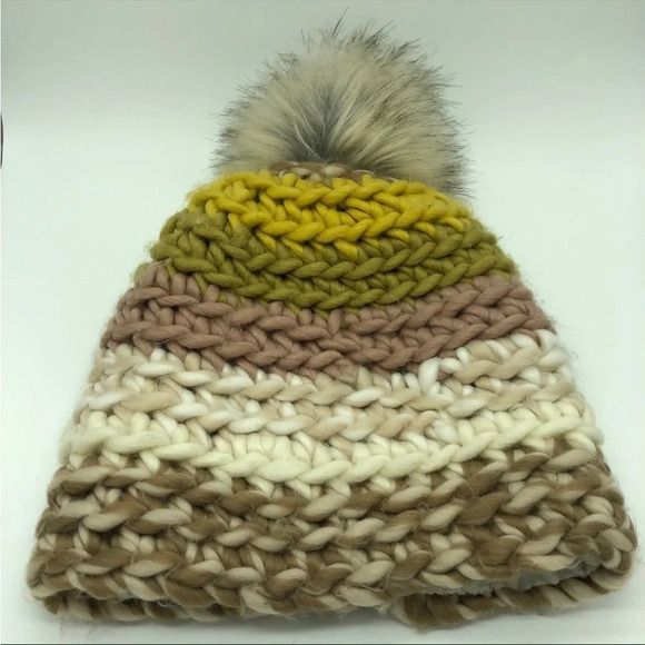 ☀️UNIVERSAL THREAD Cozy Warm Chunky Knit Striped Pompom Winter Hat - Picture 2 of 3